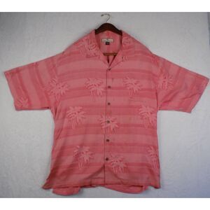 Vintage Tommy Bahama Men's Shirt Palm Tree Pink Wood Buttons 100 % Silk Size XL